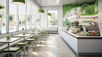 Redefining Fast Food: Modern Setting Offers Healthy and Delicious Options, Bright and Airy Cafe with a Green Aesthetic
