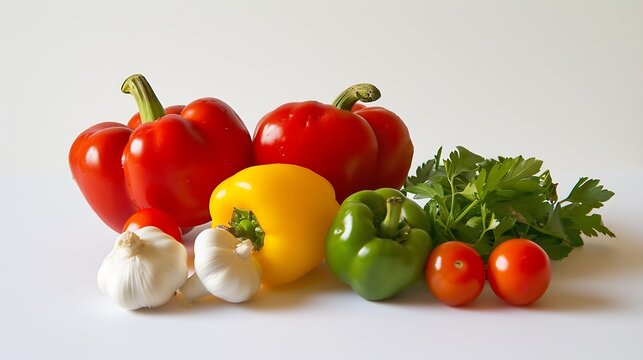 Generative AI : A picture of fresh tomatoes, bell peppers and other vegetables. 