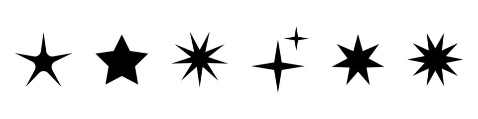 Obraz premium Vector retro set of futuristic sparkle star icons. Collection of star shapes. Y2k abstract signs. Abstract cool shine elements for banner or poster design.