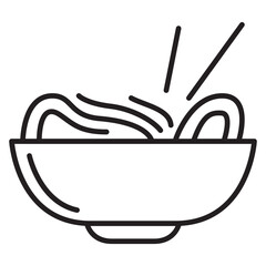 Bowl of noodles icon.Asian food.Japanese cuisine.Hand drawn vector illustration.Ramen food.Outline vector illustration.Isolated on white background.