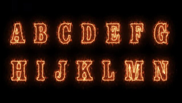 ABC Alphabet fire letters with flames animation. letter motion animated on alpha channel transparent background 1