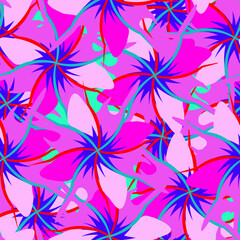 Seamless vector pattern with colorful geometry abstract flowers