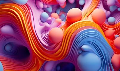 Multicolor abstract background. Rainbow lines and bubbles. Wallpaper made of multicolor liquid. Background for advertising