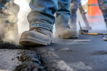 Shot of workers shoes and tools.