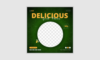 Fast food social media post, Instagram post and promotion banner design temple. Fresh pizza, burger & pasta online sale flyer or poster.