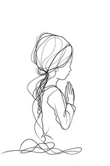 Little girl praying. Continuous line drawing. Vector illustration.