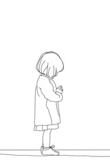 Little girl praying. Continuous line drawing. Vector illustration.