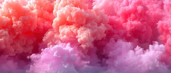 a group of clouds that look like they are colored in different shades of pink, red, and purple, with a blue sky in the background.
