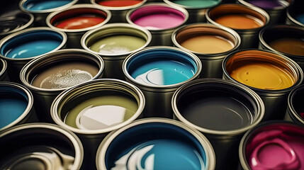 Fototapeta premium Background of jars with colorful pigments. created with ai