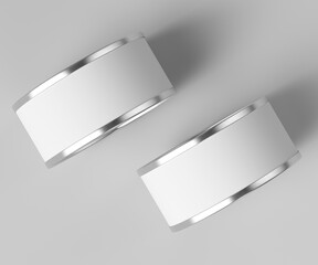 Silver tuna can with a white label mockup, in profile view