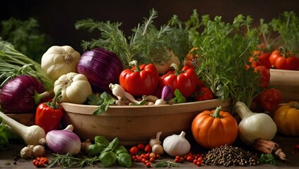 Harvest vegetables with herbs and spices