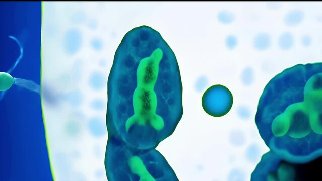 Cells of organisms under a microscope. Illustration of the study of the internal processes of the body. Concept: bacterial development process, virology and microbiology