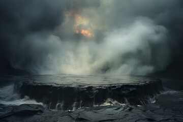 Flat beach rocks in foggy and dark weather