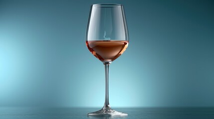 a glass of wine sitting on top of a table next to a bottle of wine and a glass of wine in front of a blue background.