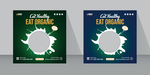 Organic food pizza social media Instagram post design template.