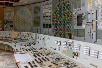 Closeup view of control room at nuclear station