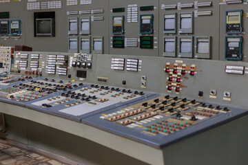 Closeup view of control room at nuclear station