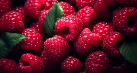 photo of fresh raspberries with leaves