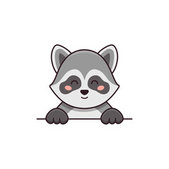 Cute little relax raccoon in cartoon style. Vector flat illustration