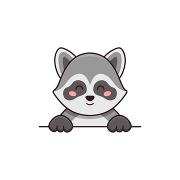 recommend clip art: Cute little relax raccoon in cartoon style. Vector flat illustration