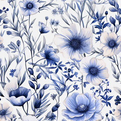 Wildflower Ink Wash, pattern inspired by the ink wash painting technique,  Seamless Floral Pattern, Wildflower JPG, Created using generative AI