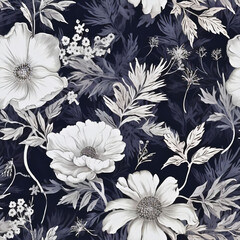 Wildflower Ink Wash, pattern inspired by the ink wash painting technique,  Seamless Floral Pattern, Wildflower JPG, Created using generative AI