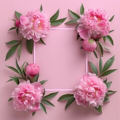 cute natural frame with peony flower and place for text