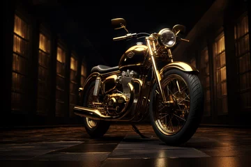Photo sur Plexiglas Moto a gold motorcycle in a dark room