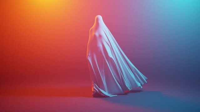 Person in robe, ghost figure, ghostly silhouette, cloth in wind, creepy figure 