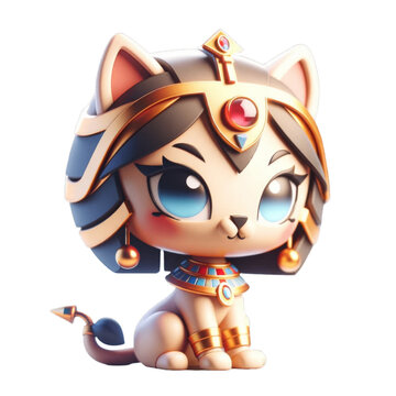 Adorable Chibi Cat Character with Royal Crown and Jeweled Accessories
