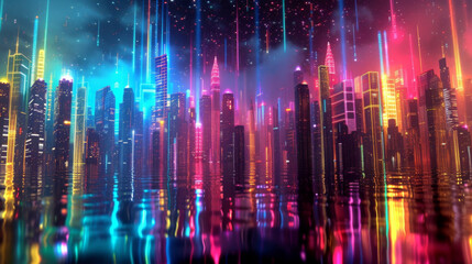 Fototapeta premium The city skyline transforms into a fantasy realm of neon lights each flicker creating a different dimension of vivid color.