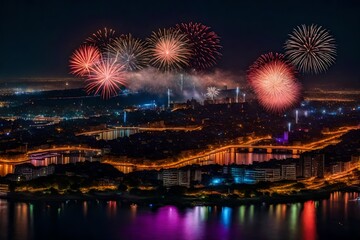 Naklejka premium fireworks over the city