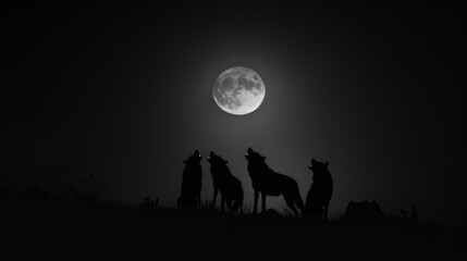 Ethereal Nighttime Image of Howling Wolves under Full Moon AI Generated.
