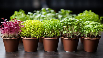Various micro greens in containers