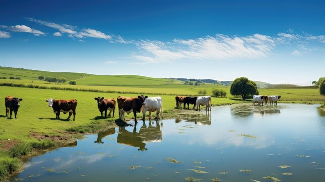 grazing cows drinking