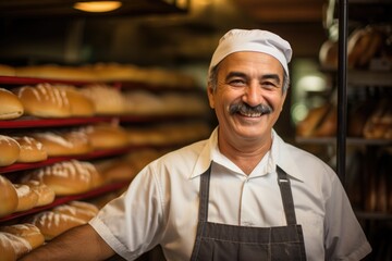 Portrait of happy baker in pastry shop