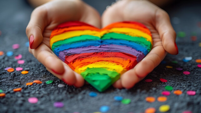 LGBT Pride rainbow heart. LGBT social movements and Diversity, Equity, Inclusion and Belonging concept.