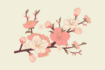 Peach branch. Peach blossom day. Peach blossom festival. Banner vector illustration