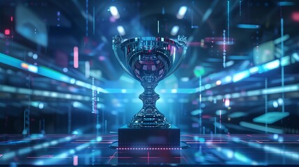 a shiny trophy sitting on top of a table - obrazy, fototapety, plakaty