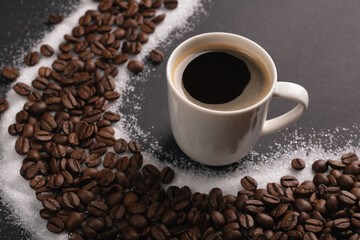coffee bean, espresso, cup, drink, caffeine, black coffee, sugar, cafe, roasted, black, background