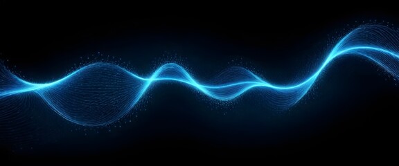 Abstract image of dynamic blue particles forming wavy lines against a dark background, resembling a...