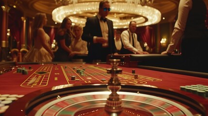 a casino table with a roulette