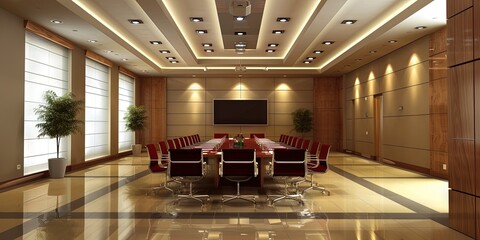 Interior of a modern business conference room for professional meetings and negotiations