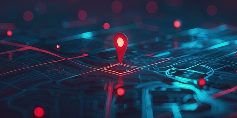 GPS arrow/pin on map for navigation and mapping concept