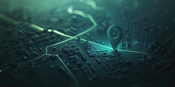 GPS arrow/pin on map for navigation and mapping concept