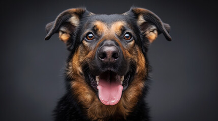 Fototapeta premium Portrait of a faithful police dog in a dark gray background.