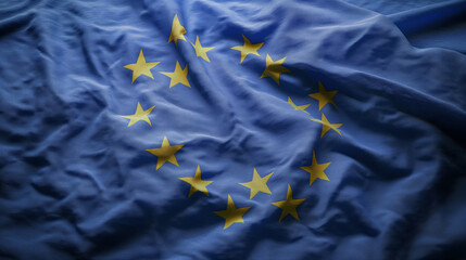 acenando a macro da bandeira da União Europeia de perto. Foto de alta qualidade - obrazy, fototapety, plakaty
