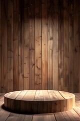 Rustic Wooden Podium with Warm Spotlight