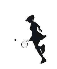 tennis sport, woman hitting a tennis ball without background,