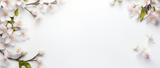 Elegant Spring Cherry Blossoms Frame on White Background